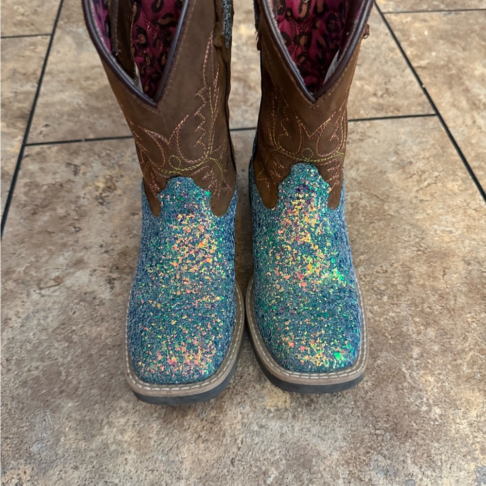 Shyanne Kids Glittery Blue and Brown Boots